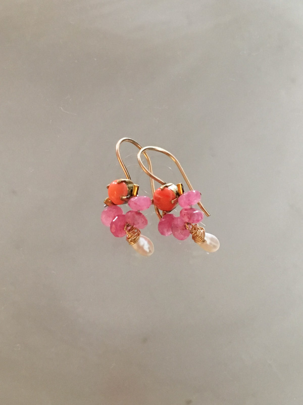oorbellen Dancer koraal, roze jade, parel